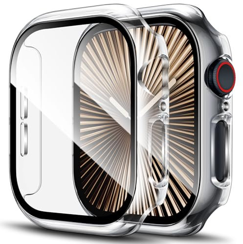 LK 2 Funda Compatible con Protector de Pantalla Apple Watch Series 10 46mm,[Dureza 9H][HD Clear] Protección Completa, Protector de PC Duro Resistente a rayones para iWatch Series 10 46mm-Transparente