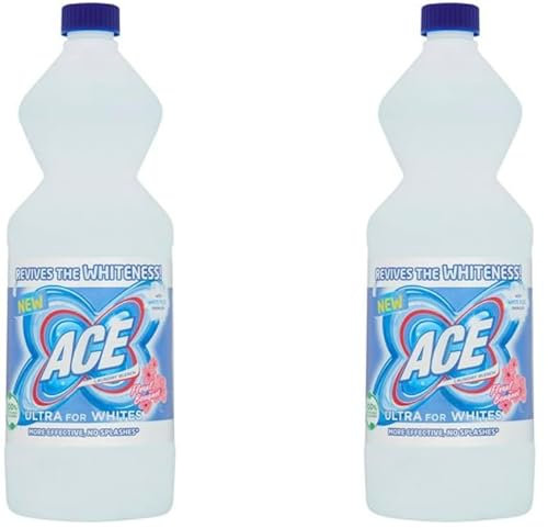 Ace For Whites Laundry Bleach - 1L, Twin Pack - Powerful Stain Remover, Brightens White Clothes, Effective Whitening Solution, Deep Cleaning Formula for Brilliant Whites, 2-Pack
