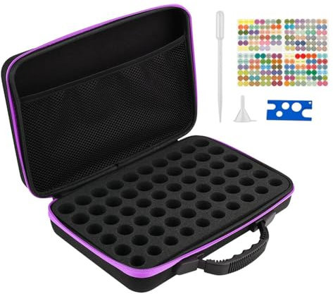 Rigute 60 Löcher Ätherische Öle Tragekoffer Tasche Hält 5ml 10ml 15ml Flaschen, wasserdichte Aufbewahrungsbox Koffer Eva Nagellack Tasche Aromatherapie für Reise oder tägliche