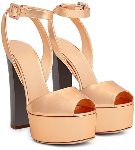 GBBRZKTB Tacco Alto Sandali Plateau Tacco Spesso Donna Punta Aperta Cinturino alla Caviglia Décolleté Scarpe Ballo Sera 15cm,Rose gold-43