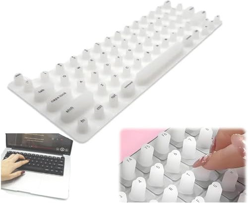 Keyboard Film for Nail Art,Full-Size Keyboard Film,Silicone Raised Keyboard Protective Cover,Nail Art Keyboard Film,Keyboard Cover for Long Nails Typing and Gaming (White, Round Shape)