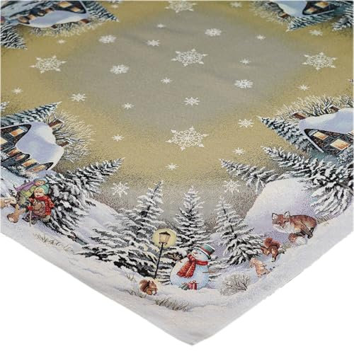 texpot Tischdecke 100 x 100 cm Stickerei Winterdorf Weihnachten Winter Weihnachtstischdecke