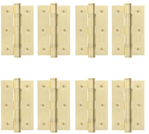EAI Satin Brass Door Hinges, 76mm / 3 Inch, 4 Pairs Fire Rated | Internal Fire Door Hinges, Perfect for Wooden Doors, Smooth Operation, Ball Bearing Hinges, Fixings Included
