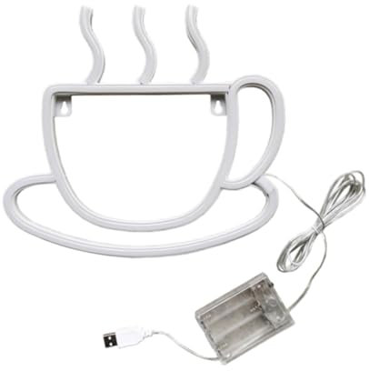 Sharplace LED Coffee Cup Neon Sign Coffee Shop Sign Cafe Bar Night Light Atmosphere Lamp Cafe Shop Opening Restaurant Wedding Halloween, White Pink Blue