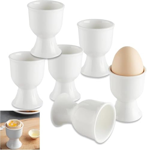 Egg Cup Set Made of Porcelain, 6 Egg Cups White Porcelain, Egg Stand Eggshell, 7 x 5.2 cm Egg Cup White Porcelain, for Every Breakfast Table Hard and Soft Boiled Eggs, White