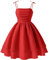 duxyoz Girl's Summer Dresses Spaghetti Strap Swing Pleated Cotton Dress Tween Kids Flowy Front Ruched Boho Beach Casual Midi Sundress for Princess Birthday Party Wedding Prom Gown Red 11-12 Years