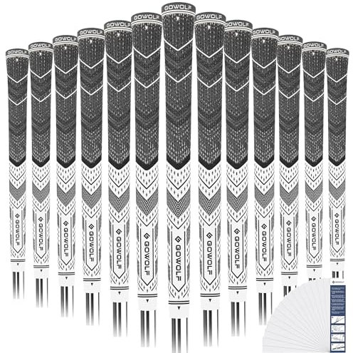 Gowolf Golf Grip Cord Rubber Multi-compound Golf Driver Irons Club Choose 13 Grips with 15pcs Tapes Or Full Kit choose one (White, Midsize)