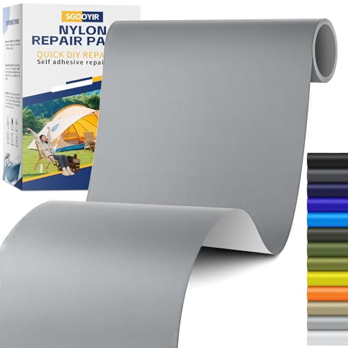Sgooyir Parches de Reparación de Nylon de Autoadhesivo Gris, 10x200cm Parche de Reparación Autoadhesivo Para Chaqueta, Adhesivos Parches Para Ropa, Parches Plumas, Tienda, Bolsa, Mochila