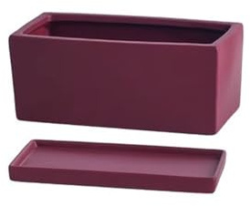 NexaGeniX Keramik Blumentopf Rechteckiger Keramik-Übertopf mit Tablett, skandinavisch, schlicht, saftig, grün, Büro-Desktop, perforiert, kleines Blumenerde Pflanzkübel(Rose red with Tray,Klein)