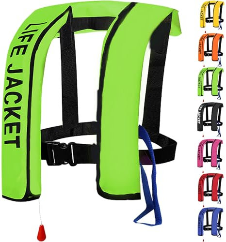 ZTMHRG Giubbotto di salvagente Gonfiabile, 150N Nylon Giacche di Salvataggio per Adulti Giacca da Nuoto Galleggiante con Strisce Riflettenti Gilet salvagente portatil(Green)
