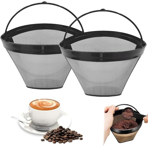 JazRvr Kaffeefilter, 2 Stück faltbare Kaffeefilter Größe 4, wiederverwendbare Dauerfilter für 8-12 Tassen Kaffee, silberne Kaffeefilter mit Edelstahlgewebe, 120 x 87 x 60 mm