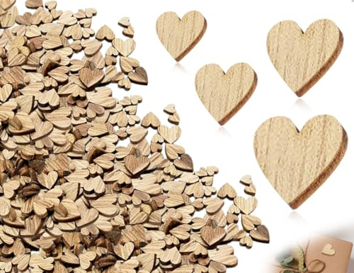 Emezddo 100 Pezzi Di Cuori Di Legno, Decorazioni Naturali Da Spargere Per Scrivere, Decorazioni Da Tavola Non Verniciate, Dischi Decorativi, Dischi In Legno, Per Matrimoni, Bricolage (4 Misure)