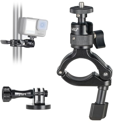 HSU Fahrrad Motorrad Lenkerhalterung für GoPro Insta 360 Osm0 Action-Kamera | 360° Drehbarer 1/4-20 Schrauben Klemme Rohrhalterung mit Action-Kamera Stativadapter aus Aluminiumlegierung (Schwarz Knauf)