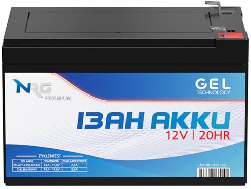 NRG Akku 12V 13Ah GEL Blei-Akku wiederaufladbar ersetzt 12Ah 10Ah