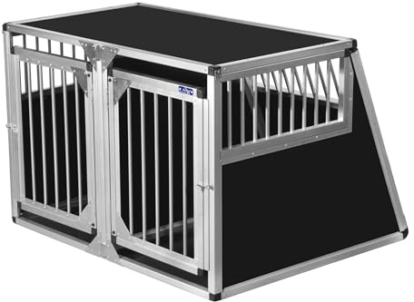 ALPUNA Transportbox N79 – Aluminium Doppelbox für Hunde 90×114×75 cm, Auto Hundebox mit Trennwand & Notausstieg, sicherer Hundetransport im Kofferraum mit Stoßstangenschutz