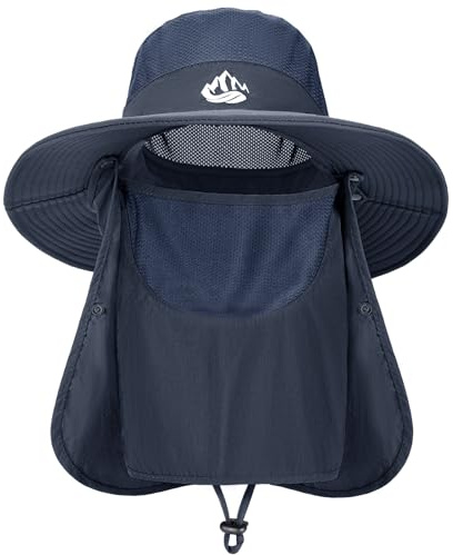 Xnova Sonnenhut Herren UPF 50+ Faltbar, Sommerhut Fischerhut Safari Hut Verstellbarer Bucket Hat mit Gesichtsbedeckung Nackenklappe für Outdoor (Blau, Hutumfang: 55–60 cm)
