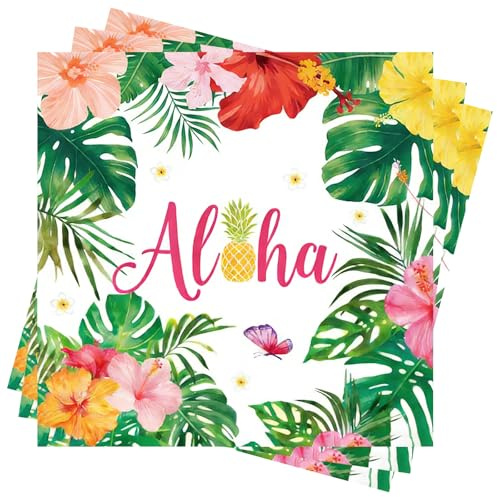 40 Stück Hawaii Deko Servietten Mit Aloha Schriftzug Ananas Motiv Tropische Blumen Monstera Blätter Für Leo Servietten Sommer Party Tischdekoration Luau Geburtstag Picknick Strandfest Zubehör