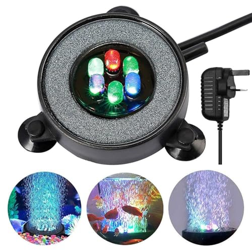Fish Tank Air Stone with LED Aquarium Light, Fish Tank Bubbler Air Pump Diffuser, Multicolor Airstones for Aquariums Bubble Lights, Fish Tank Decoration Background Bubbling Curtain Accessories
