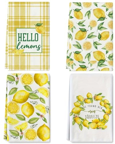 RzuoQnt 2 Stück Geschirrtücher Zitronen Deko 40x60cm, Frühling Sommer Zitrone Deko Küchentücher Set, Saugfähige Baumwolltücher Deko Zitronen für Küche, Frühling Summer Dekoration für Haushalt