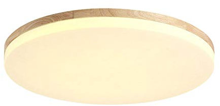 SJUN Deckenleuchte Holz Wohnzimmer Lampe Rund Flach Wohnzimmerlampe Holzlampe Eiche Deckenlampe Schlafzimmer Vintage Leuchte Decken Licht Mit Led Zimmerlampe (26cm 18w, Warmes Licht)