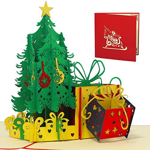 linpopup® Pop-Up Weihnachtskarte Weihnachtsbaum - 3D Weihnachtsgrußkarte mit Tannenbaum - Geschenk für Kinder, Grußkarte Frohe Weihnachten Karte für Oma, Frau, Mama & Partnerin, N453