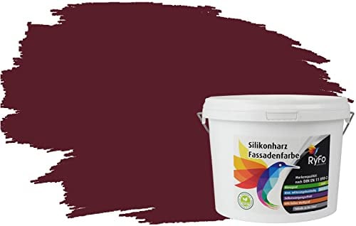 RyFo Colors Silikonharz Fassadenfarbe Lotuseffekt Trend Weinrot 3l - bunte Fassadenfarbe, weitere Rot Farbtöne und Größen erhältlich, Deckkraft Klasse 1
