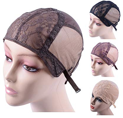 Doppelte Lace Perückenkappe mit verstellbarem Riemen Haarnetz Wig Cap for Making Wigs (dunkelbraun S 52 cm)