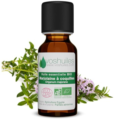 Voshuiles - Huile Essentielle Marjolaine à Coquilles Bio 5ml - Parfum Aromatique et Légèrement Épicé - Huiles Essentielles de Qualité - 100% Pure et Naturelle - HEBBD et Certifiée ECOCERT