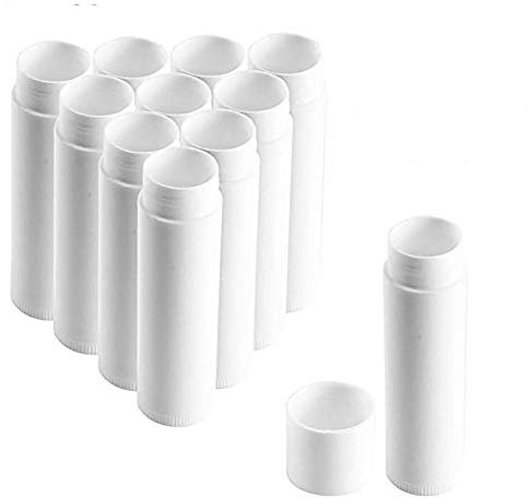 Queta 50 Stück Leer Lippenstift Kunststoff Lippenstifthülsen Leer Lippenbalsam Hülsen DIY Lippen Balm Tubes Container Hausgemachte Lippenbalsams Nachfüllbar mit Kappe 5g (Weiß)