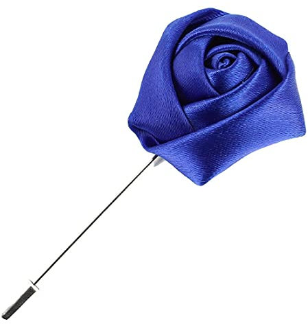 Cravate Avenue Signature. Boutonnière. Rose Satin, Acier rhodié. Bleu Roi. Uni.