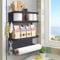 Fridge Spice Rack, Magnetic Shelf with Paper Towel Holder 2 Tier Kitchen Refrigerator Storage Rack (Black, Medium)