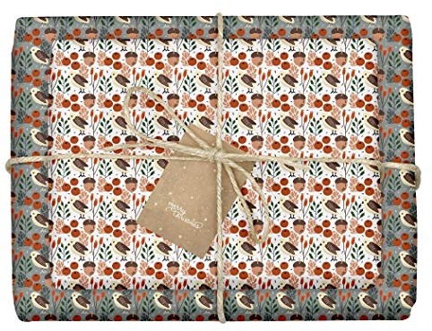 dabelino® Geschenkpapier Weihnachten/Winter/Vögel: 4x Bögen + 4x Anhänger (für Erwachsene, öko, umweltfreundlich, modern, skandinavisch, grau, weiß, Weihnachtsgeschenkpapier)