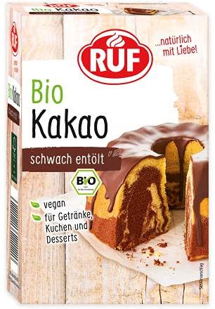 RUF Bio-Kakao schwach entölt, Kakao-Pulver in Bio-Qualität, als Back-Kakao und Trink-Schokolade, glutenfrei, vegan und zuckerfrei, 125g