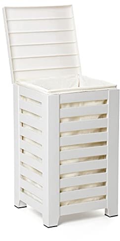 TATAY Dirty Clothes Basket 55L | Includes Washable Inner Bag | Easy Assembly in 5 Minutes | Durable Polypropylene | Modern and Elegant Design | Wood-Look Plastic Bin | 34 x 34 x 58 cm - White
