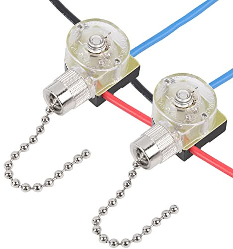 Deckenventilatorschalter ZE-110, Zing Ear Deckenventilator Lichtschalter 3-Wege 3-Draht Ersatz Zugkettenschalter kompatibel mit Hunter Deckenventilator (Nickel-Zugkette), 2 Stück