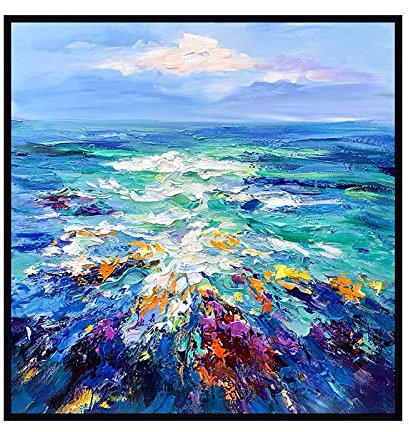 YMXCNM Ölbilder Auf Leinwand Handgemalt,Moderner Künstler Malte Abstrakt Dunkelblau Meer Ölgemälde Auf Leinwand Wandkunst Rahmenlose Bilddekoration Für Wohnzimmer Hausgeschenk, 40X40Cm (16X16Inch)