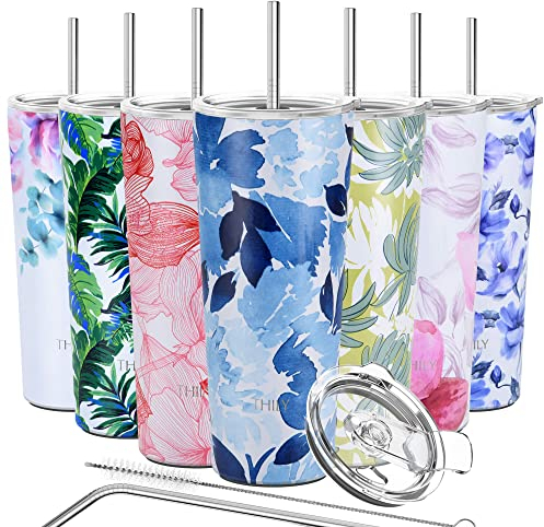 THILY Stainless Steel Vacuum Insulated Tumbler 780 ml Triple-Insulated Travel Mug with Splash-Proof Lid, for Iced Coffee and Hot Beverage, Blue Maple
