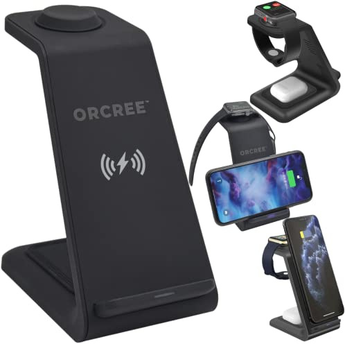 Wireless Charger, 3 in 1 Wireless Charging Station ORCREE for Apple Devices, 15W Wireless Charging Dock for iPhone, Airpods & Apple Watch, for iPhone 13 Pro Max/13 Pro/12 Pro Max/12/11