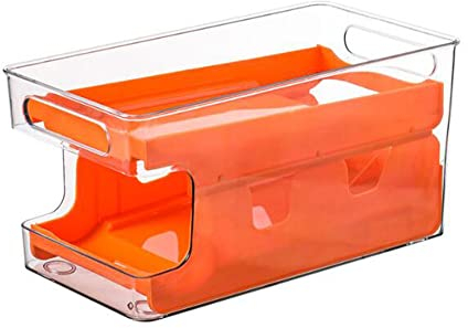 XiaoShenLu Dosenhalter und Spenderbehälter für Kühlschrank, Gefrierschrank, Arbeitsplatte, Schränke und Speisekammer – für bis zu 8 Dosen – Getränke- und Konserven-Organizer, orange