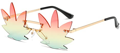 YAMEIZE Vintage Maple Leaf Shape Sonnenbrille - Irregular Funny Metall Rahmen Brille für Damen Heren UV400 Schutz Schatten Party Funky
