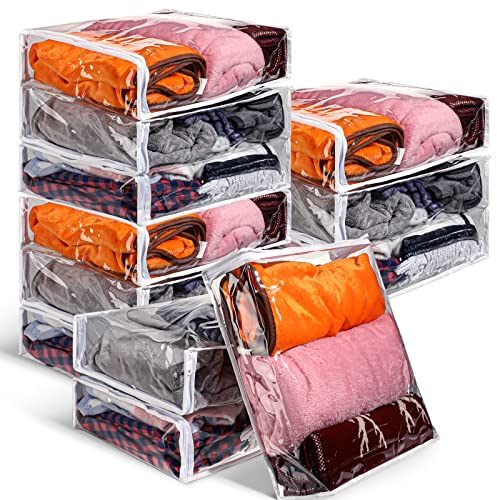 Kingdder 12 Pcs Clear Vinyl Zippered Storage Bags 15.8 x 13.8 x 4 Inch Sweater Storage Bags Plastic with Zipper Moth Proof Bed Sheet Organizer for Blankets Clothes Closet Sweater Quilt Pillow
