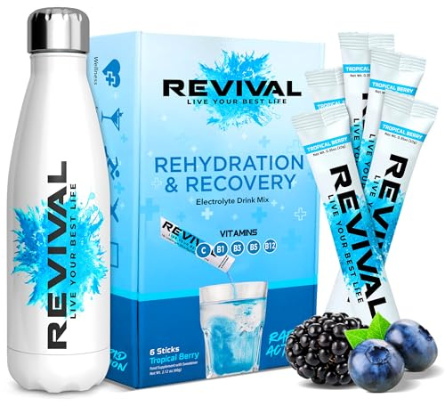 Revival Rapid Rehydration Starter Pack | Electrolytes Sachets & Bottle | Rehydration Electrolytes Sachets for Kids | Helps Support Immunity, Growth & Development | Tropical, 6 Pack