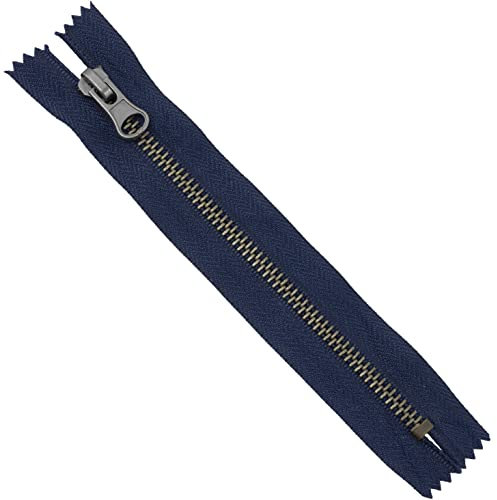 Aerzetix - C61527 - Cerniera Lampo N°5 Non separabile 16cm in Metallo Vintage - tiretto Decorativo - Colore Blu Scuro - cursore pelletteria Cucito Gonna Jeans merceria