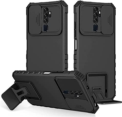 Funda para OPPO A9 2020/Oppo A5 2020,Carcasa Protección Deslizante para la Cámara,con 360 Grados Full Body Anti-Shock Anti-arañazos Case Protector Bumper Silicona y Armor Soporte Carcasa,Negro
