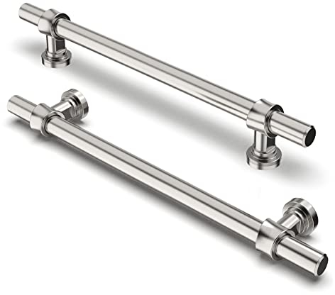 Furniware Pack of 10 Cabinet Handles, 160 mm Borehole Spacing, Used for Bathroom, Wardrobe Doors - Brushed Satin Nickel