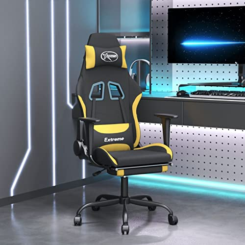 Tidyard Gaming Stuhl mit Massage & Fußstütze Drehbar Gaming Sessel Gamingstuhl Bürostuhl Schreibtischstuhl Computerstuhl Ergonomischer Drehstuhl Arbeitsstuhl PC Stuhl Chefsessel Schwarz und Gelb Stoff