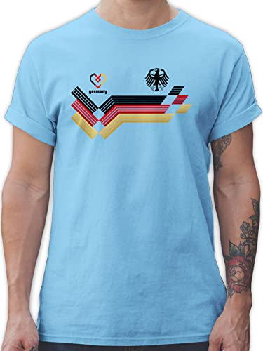 T-Shirt Herren - Fußball EM WM - Deutschland Germany Adler Schwarz Rot Gold - M - Hellblau - Deutschland-Trikot Fussball Shirt männer Europameisterschaft German Shirts deutschlandtrikot