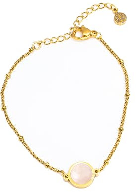 SIMPLÍ BASIC 18k Gold Plated Chain Bracelet with Natural Rose Quartz Stone | Chain Bracelet | Adjustable Bracelet | Friendship Bracelet | Good Luck | Handmade | Gifts for Women | Gift Box