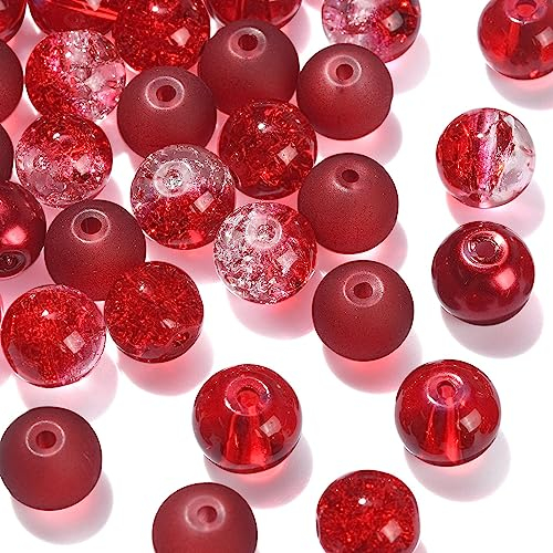 Airssory 100 Pcs Red Theme Crystal Glass Round Beads Loose Beads Spacer for Beading Jewelry Making Bracelet DIY
