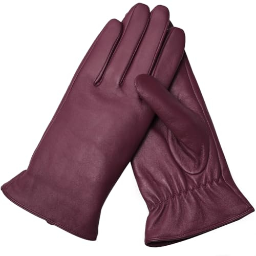 Ymmchy Touchscreen Handschuhe für Damen Warme Lederhandschuhe Gefüttert Winter SMS-Handschuhe Weinrot M